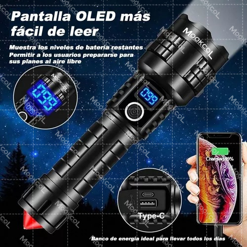 Lámpara Táctica 100000 Lúmenes Led Recargable Con Power Bank