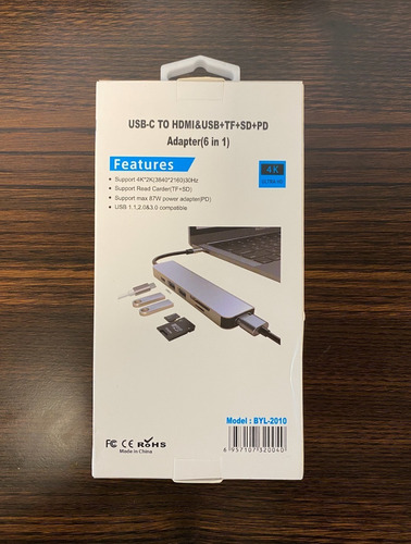 Imagen 4 de 6 de Hub Adaptador Usb-c 6 En 1 (hdmi,2x Usb 3.0, Tf, Sd, Usb-c)
