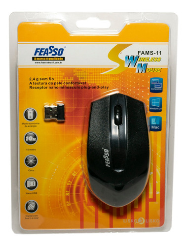 Mouse Sem Fio Feasso Wireless 2.4ghz Fams-11 Com Receptor