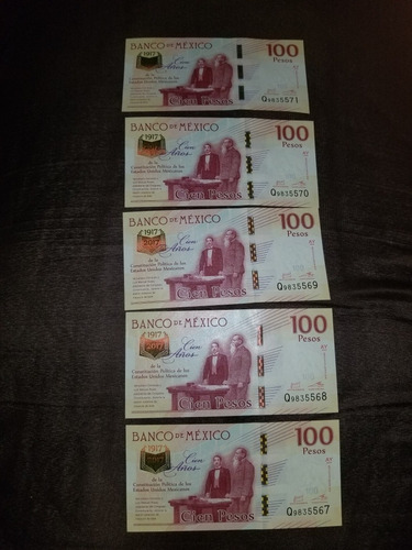 5 Billetes De 100 Pesos Aniversario De La Constitución Sin C