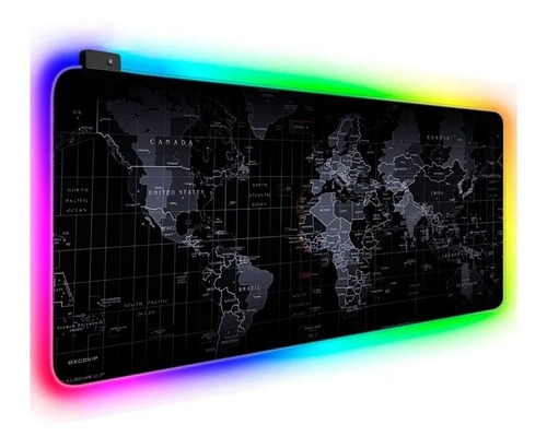 Mouse Pad Gamer Brobotix 651329 Iluminado Planisferio Usb Color RGB Diseño impreso Mapa Mundial