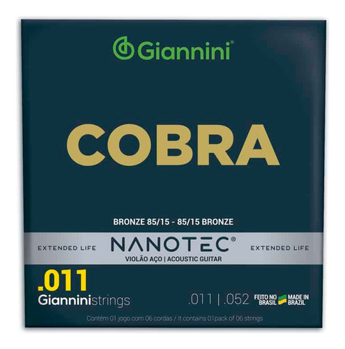 Encordoamento Giannini Nanotec Violão Aço .011 Geeflk Pn