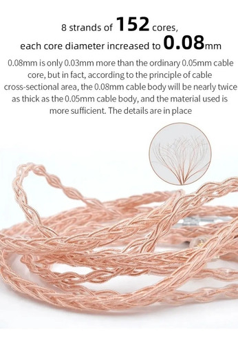 Imagen 3 de 3 de Cable Kz In Ear Copper Ofc Oxygen Free 120cm Linea Pro
