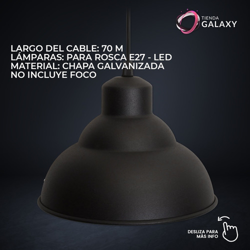 Imagen 3 de 10 de Lampara Colgante Galponera Industrial Chapa Galvanizada