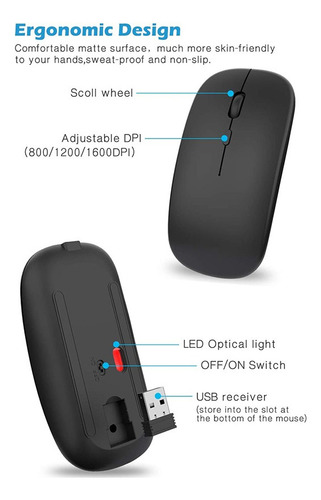 Ratón Inalámbrico Con Receptor Usb Y Tipo C, Para Portátil,