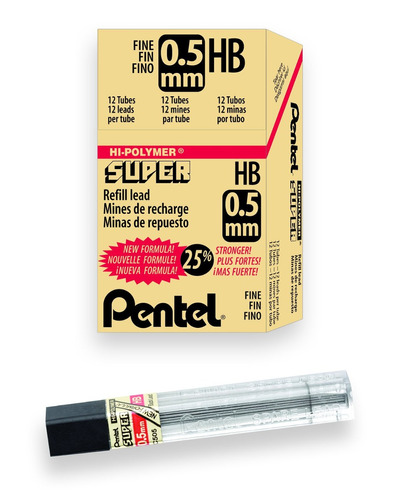 Pentel Super Hi-polymer 144 Minas (12 Tubos) 0.5mm Hb