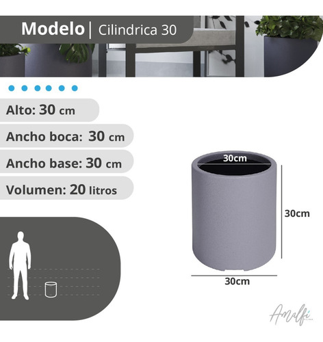 Imagen 2 de 8 de Maceta Plástica Rotomoldeada Cilíndrica N 30 Moderna Amalfi