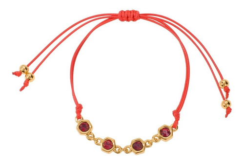 Pulsera Ajustable Color Roja En Baño De Oro Marca Nice