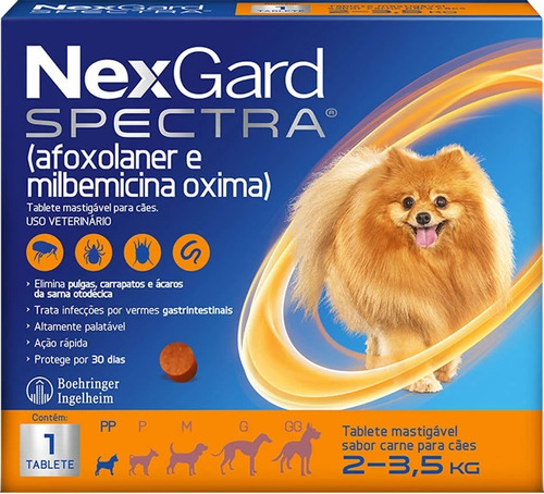 Pastilla Antiparasitario Merial Nexgard Antipulgas Spectra Para Perro De 2kg A 3.5kg