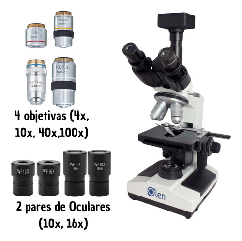 Microscópio Trinocular 1600x Led P/ Escolas, Laboratórios