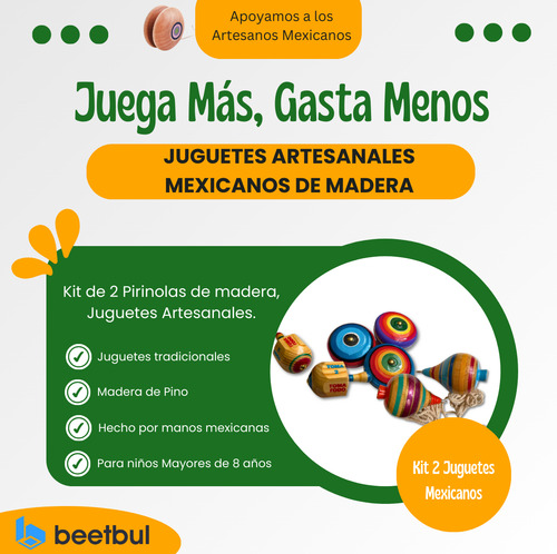 Beetbul 2pack De Pirinolas De Madera - Juego De Mesa