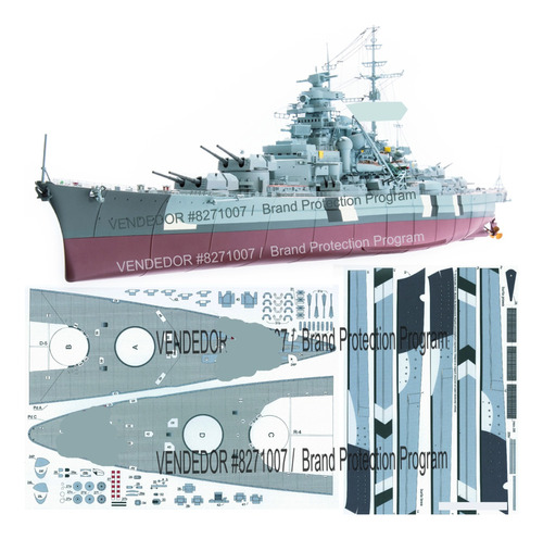 Acorazado Bismarck 1.300 Papercraft Sin Error + Color