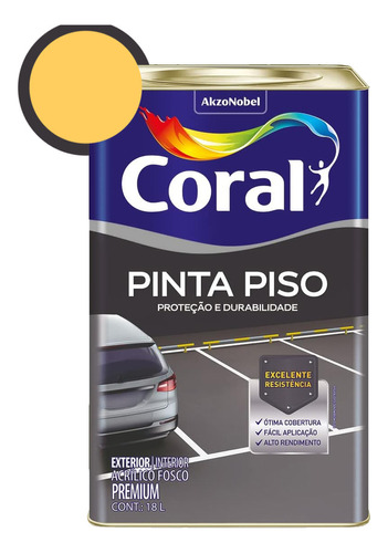 Tinta Pinta Piso 18 Litros Premium Coral Acabamento Mate Cor Amarelo Demarcação