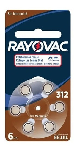 Pila Para Audífonos Rayovac 312 Blister X 6 Unidades