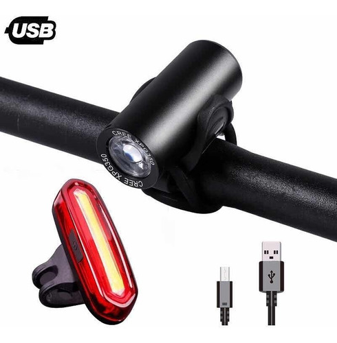 Kit Luz Luces Para Bicicleta Lámpara Linterna Delantera Frontal Cree + Luz Trasera Seguridad Recargables Usb A8