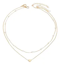 Comprar Duo De Collares Dorados Perlas Y Corazón