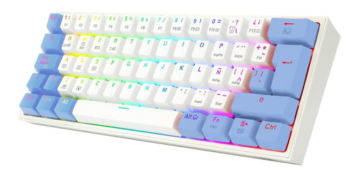 Imagen 4 de 4 de Teclado Bluetooth Redragon Fizz Pro Argentina K616-rgb-ar Qwerty Red Español Color Celeste Y Blanco Con Luz Rgb