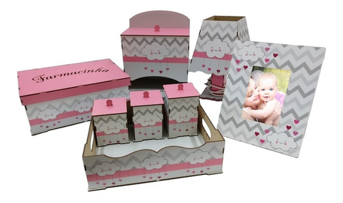 Kit Bebe Nuvem Berço Maternidade Mdf Quarto Menina Decoração