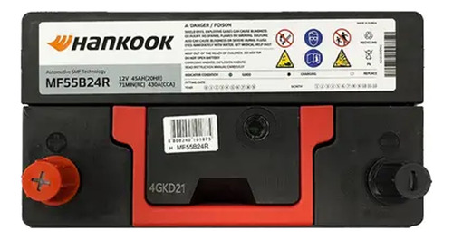 Batería De Auto Hankook Mf55b24r 45ah 430cca