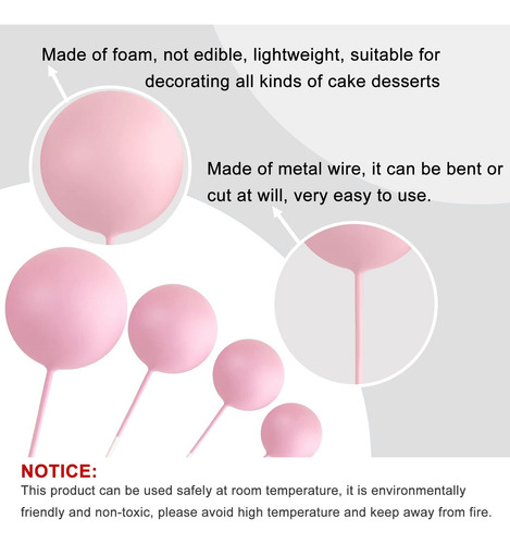 Cake Toppers De Globos Fuccia Rosa Blanco Y Dorado 32pz Rosa, Dorado Y Blanco Liso