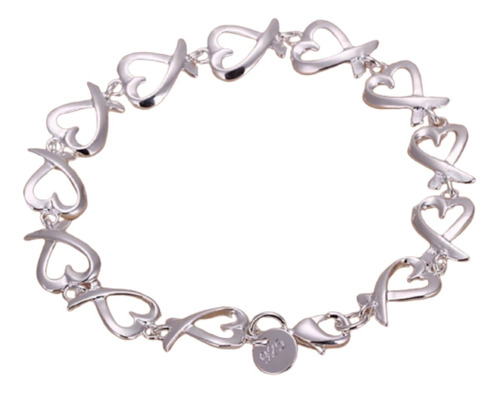 Pulsera Delicada Diseño Corazón De Plata Ley 925 Para Mujer