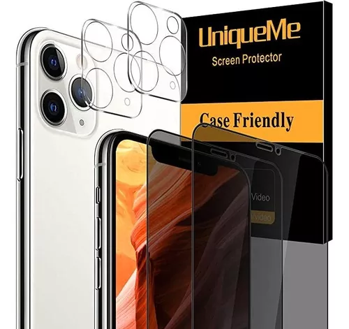 UniqueMe compatible con iPhone 11 Pro Max de 6.5 pulgadas, paquete de 2  protectores de pantalla de vidrio templado y 2 protectores de lente de  cámara