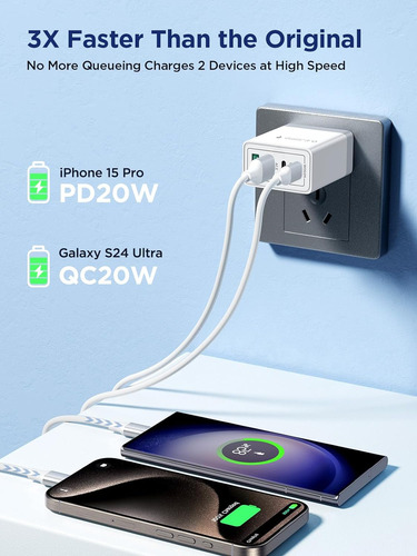 Bloque Cargador Usb C, Cargador Rápido De 4 Puertos 40w 2...