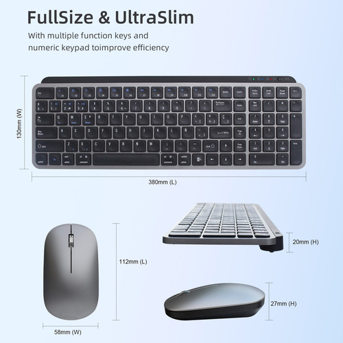 Teclado Y Mouse Recargable Bluetooth Y Inalámbrico Usb Con Ñ