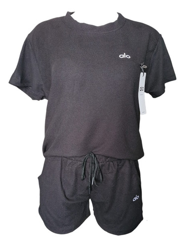 Conjunto Deportivo Short + Blusa Oversize Comodo Y Ligero Negro Lisa Unitalla