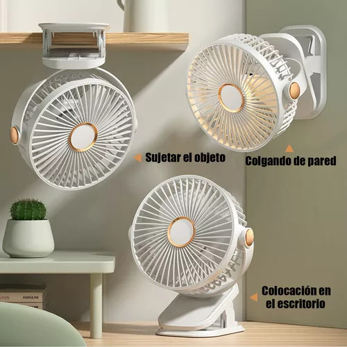 Ventilador De Mini Escritorio Recargable Ajustable 360° 15 Cm Blanco Plástico 3