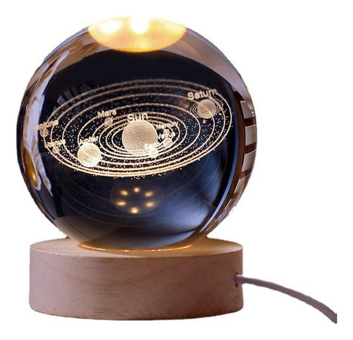 Lampara De Noche Led Galaxia Bola Cristal Sistema Solar 3d Estructura Blanco