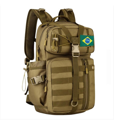 Mochila Tática Militar Assault 45 Litros Camping Trilha Top Cor Marrom-claro