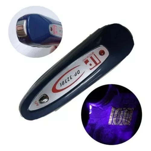  N/V - Mini detector de billetes falsos portátil 2 en 1 con luz  ultravioleta, detector de billetes falsos con cordón magnético y llavero,  color azul : Productos de Oficina