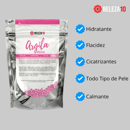 Argila Rosa Beleza10 Antioxidante 500g Tipo De Pele Normal