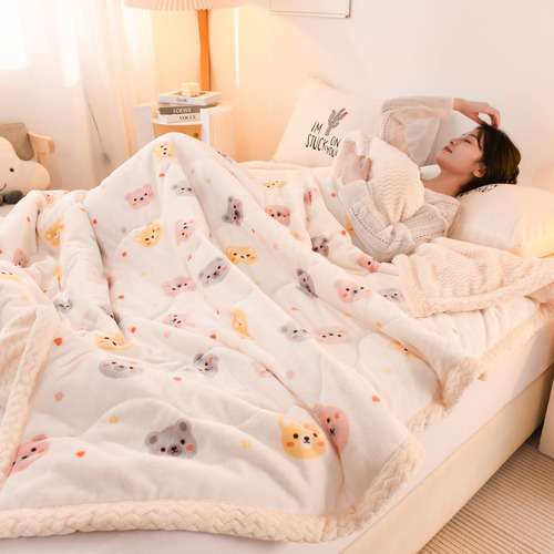 Suave Manta 200x230cm Con Estampado De Osito En Felpa Leche
