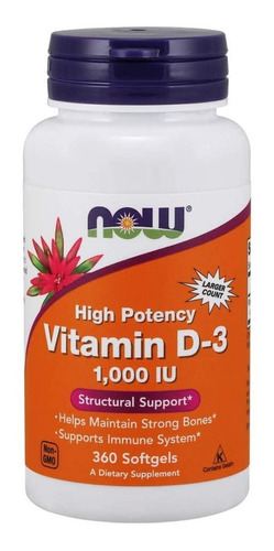 Suplemento em softgels NOW  Structural Support Vitamin D-3 1000 IU vitamina d3 Vitamin D-3 1000 IU sabor  without flavor em pote 360 un