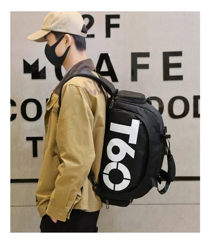 Mochila Mala T60 Para Academia Natação Camping Na Cor Preta Bolsa Mala Mochila T60 Academia Bagagem Viagem T60 Bolsa Academia Mochila Com Compartimento Para Tenis Academia Fitness Ioga Multiuso