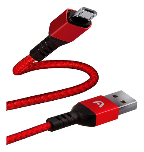 Cable Micro Usb De Nylon Rojo Argom Tech 1.8mts Carga Rápida