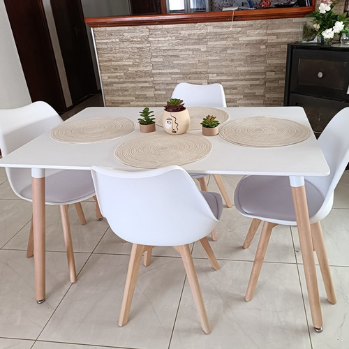 Juego De Comedor Eames 4 P Mesa Rectangular. Blanco