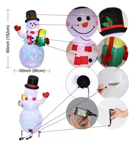 Navidad Nieve Mono Multicolor Led Inflable De 1,5 M, 150 Cm
