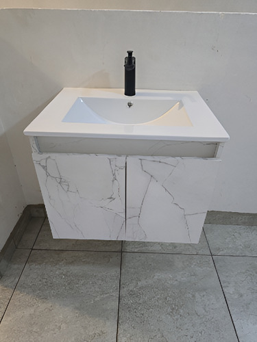 Lavabo Con Gabinete Y Monomando, Bañoclo60m Rectangular Mármol Blanco Liso