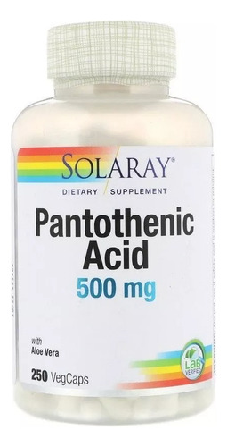 Vitamina B5 (ácido pantoténico) 500 mg Solaray 250 cápsulas sin sabor