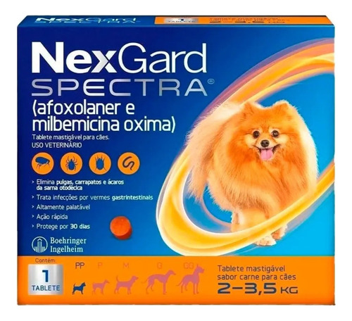 Comprimido antiparasitário para pulga carrapato vermes sarnas Boeringer Ingelhein NexGard Antipulgas Spectra para cão de 2kg a 3.5kg