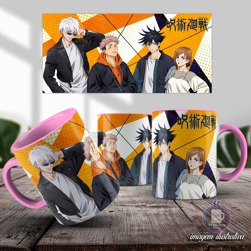 Caneca Jujutsu Kaisen Gojo Itadori Megumi Produto Geek Otaku Rosa Jujutsu Kaisen
