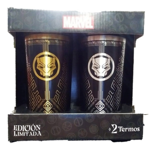 Termos Vasos Con Tapa Black Panther Marvel Wakanda Forever Color Negro