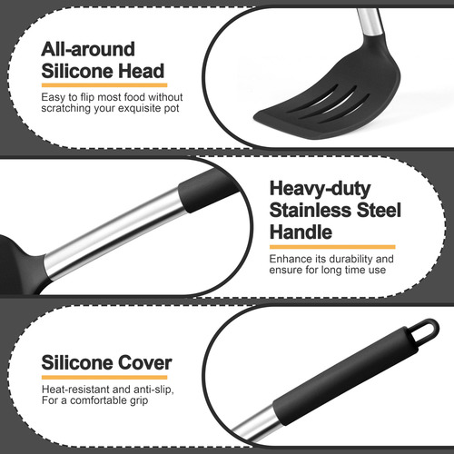 Juego De 4 Utensilios De Cocina De Silicona Negros Antiadher