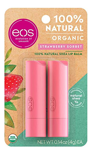 Eos 2 Piece Organic Lip Balm Stick, Strawberry Sorbet, 0.28 