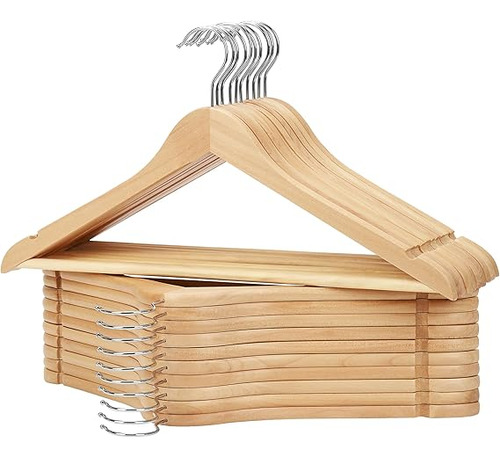 Perchas Madera Natural Para Trajes (20 Piezas) Con Barra