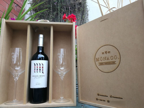 Caja Regalo Vino Y 2 Copas - Opción Grabado Personalizado