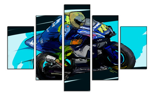 Set De 5 Cuadros Motociclista Pintura 114x185cm